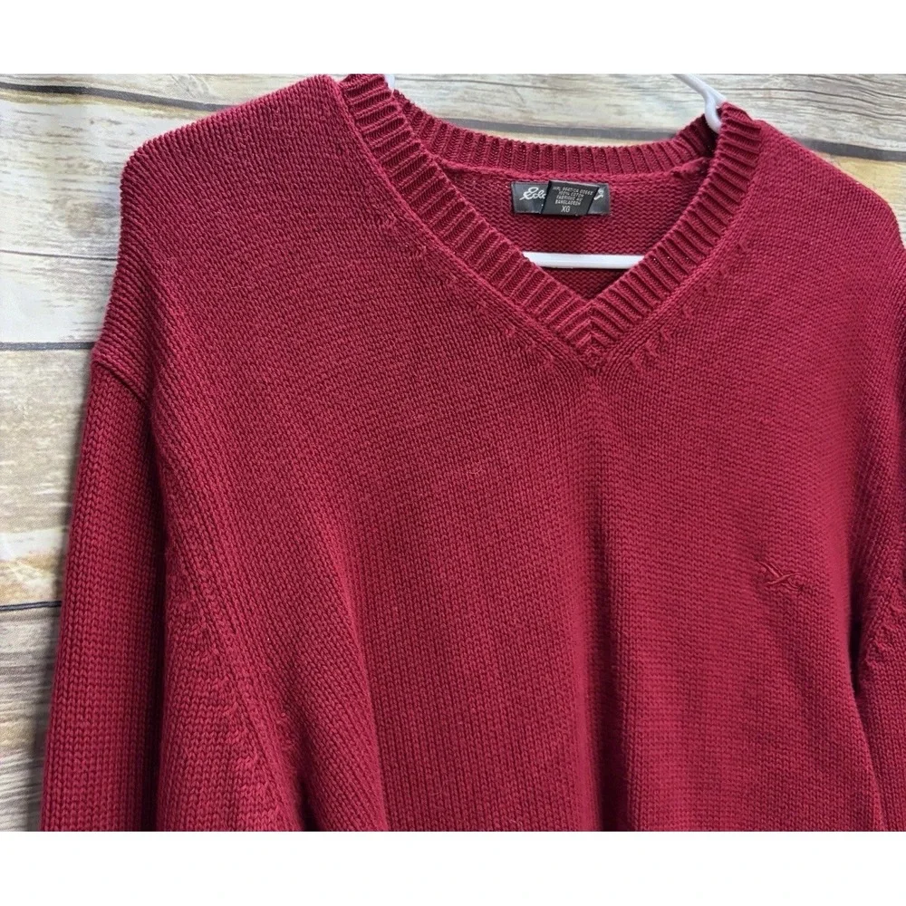 Eddie Bauer Sweater Men's XL Red Cotton Ribbed Knit Crew Neck Pullover Warm - Picture 7 of 8